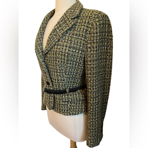 Zara Basic Green & Brown Tweed Wool blend Blazer with buttons & belt Size XL - Picture 3 of 13